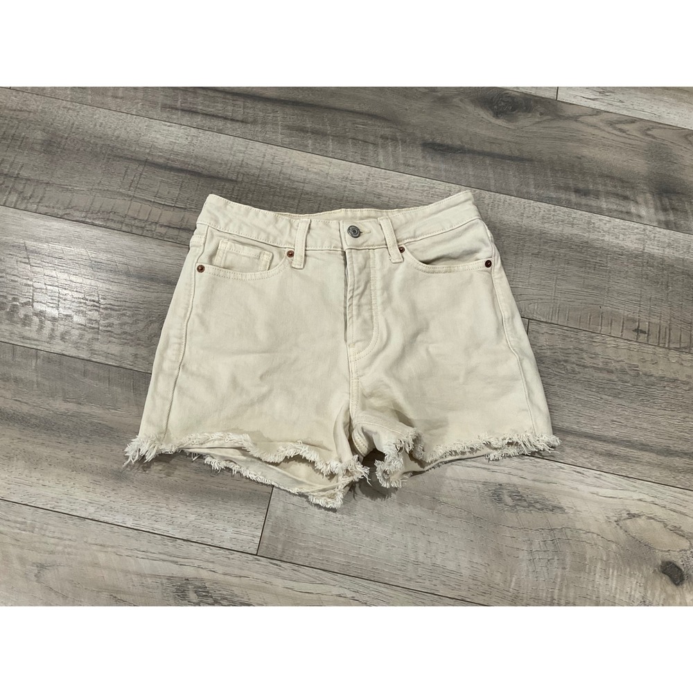 Old Navy OG Straight White High Waisted Frayed Hem Denim Shorts Womens Size 2